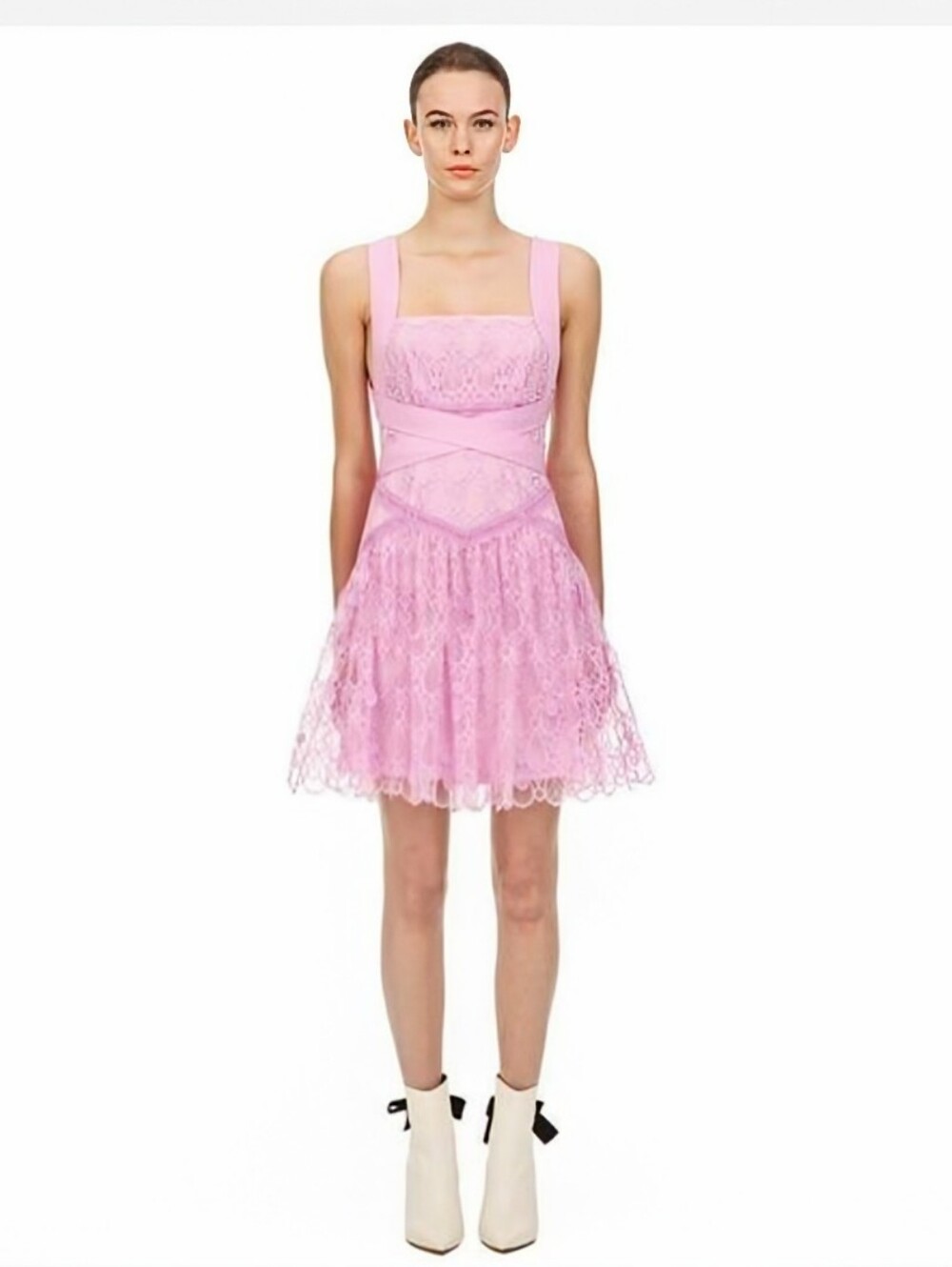 Self Portrait Lilac Pink Tear Drop Mini Lace Sleeveless Basque Waist Dress